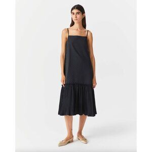 Anthropologie Beatrice Pleated Dress With Flounce In Black Size 2